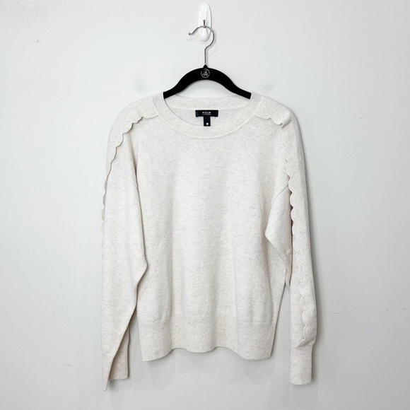 Aqua Sweaters - Aqua Oatmeal Heather Ruffle Sleeve Cashmere Crewneck Sweater